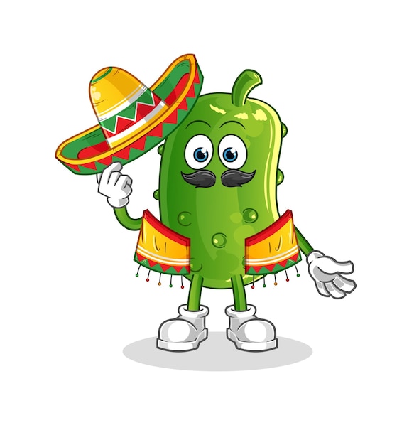 Komkommer mexicaanse cultuur en vlag cartoon mascotte vector