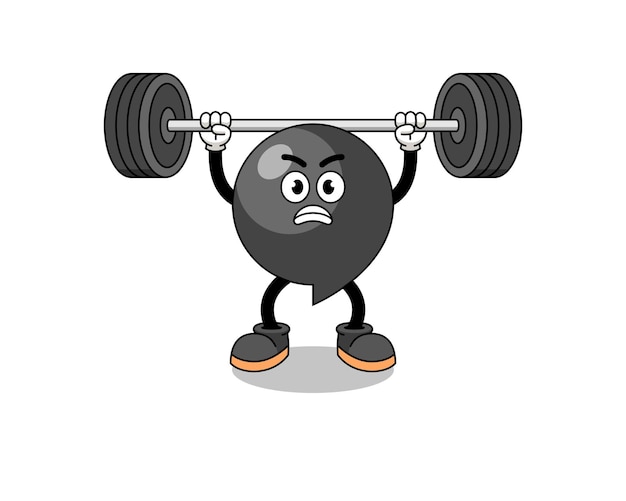 Komma symbool mascotte cartoon tillen van een barbell