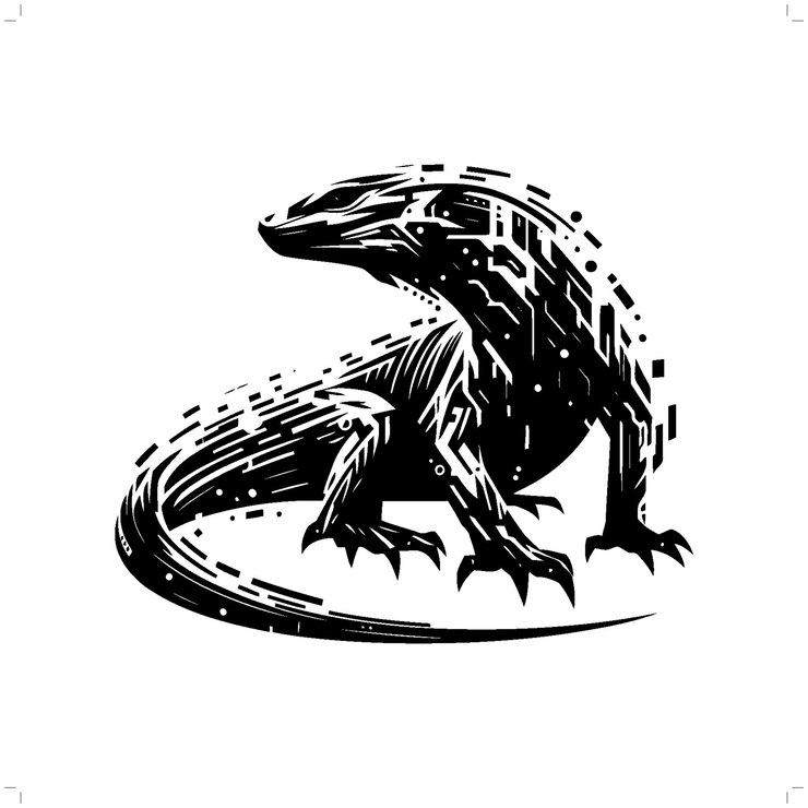 Vector komodo dragon silhouette in animal cyberpunk modern futuristic illustration