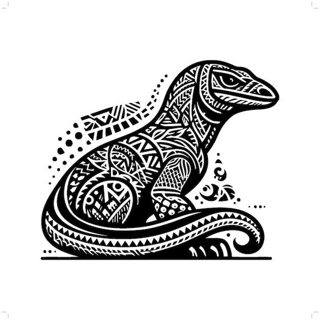 Vector komodo dragon silhouette in animal ethnic polynesia tribal illustration