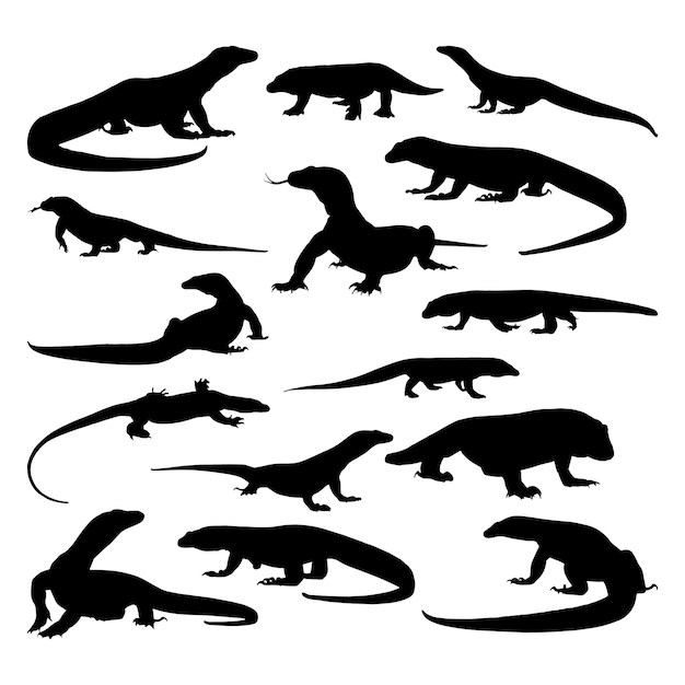 Vector komodo silhouette set collection isolated black on white background vector illustration