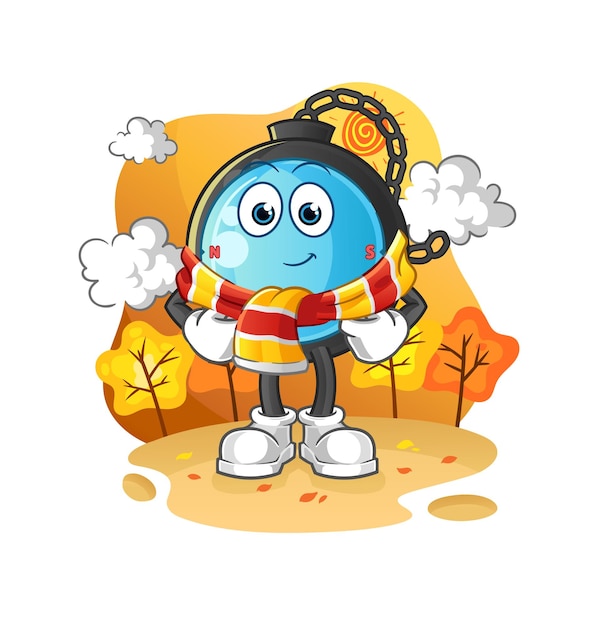 Kompas in de herfst cartoon mascotte vector