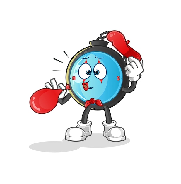 Kompas pantomime blazende ballon. cartoon mascotte vector