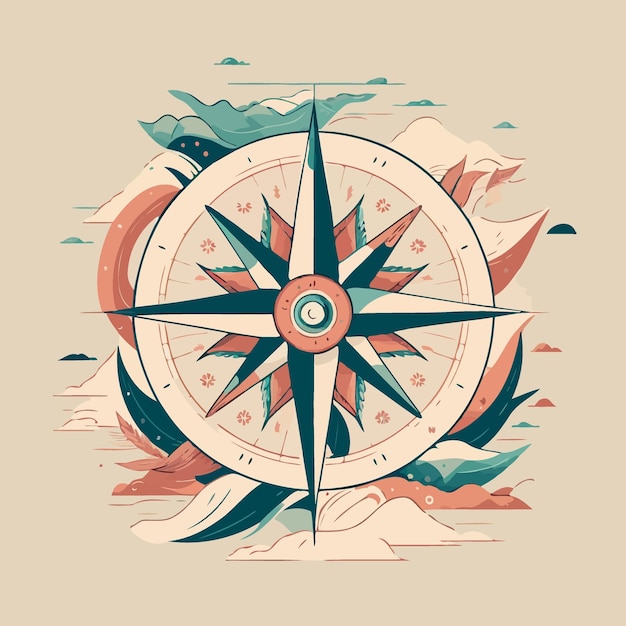 Kompas windroos in gestileerde en gekleurde afbeelding