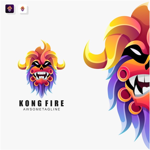 Kong fire красочный дизайн логотипа