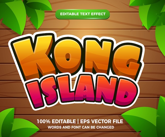 Остров конг редактируемый текстовый эффект 3d мультфильм стиль шаблона игры