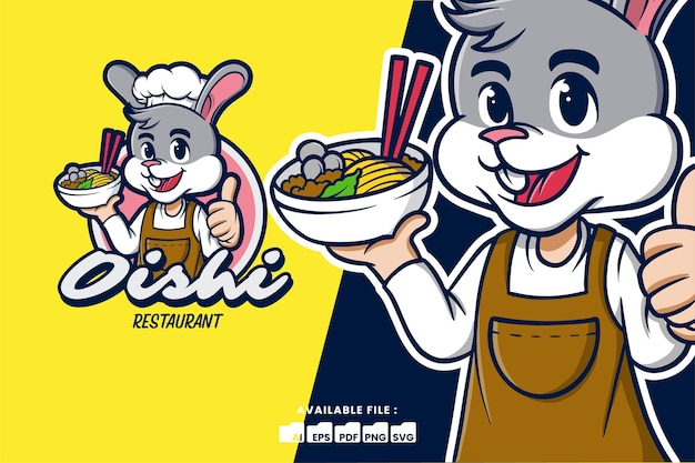 Konijn chef-kok mascotte cartoon logo houden ramen