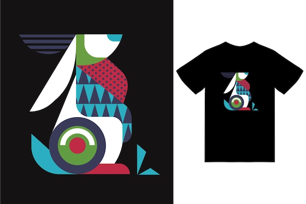 Konijn kleur illustratie met t-shirt design premium vector