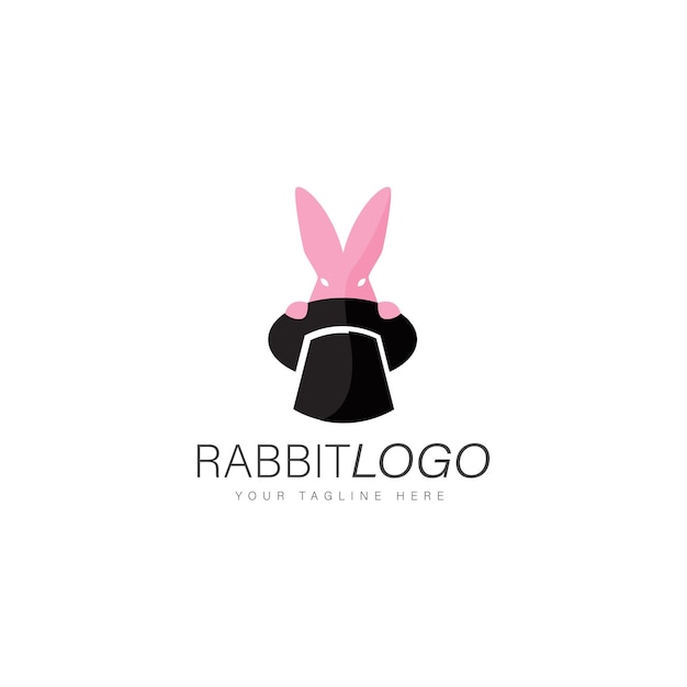 Vector konijn met magische hoed logo ontwerp illustratie pictogram