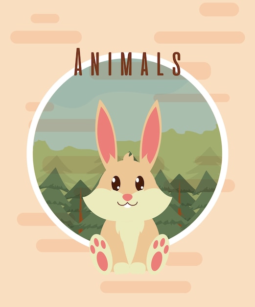 Vector konijn schattig dier kleurrijke kaart cartoon
