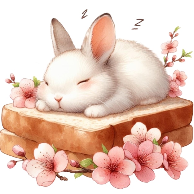 konijn schattig slaapt op brood clipart waterverf