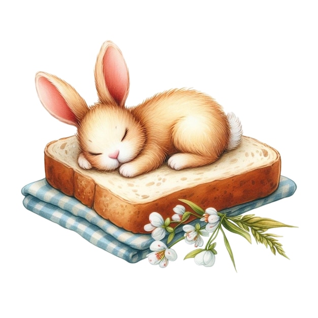 konijn schattig slaapt op brood clipart waterverf