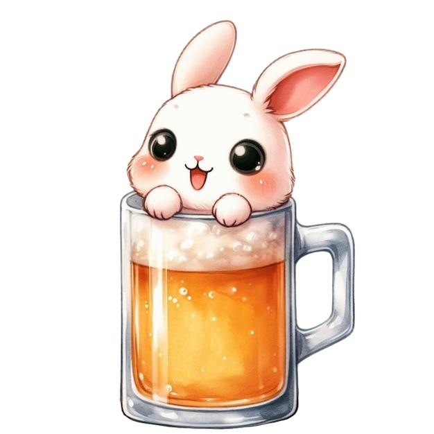 konijn schattig uit een bierglas clipart waterverf