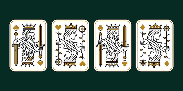 Koning en koningin speelkaart vector illustratie set harten Spade Diamond en Club Royal kaarten