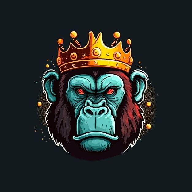 Koning gorilla hoofd, esports mascotte ontwerp, gaming logo, illustratie