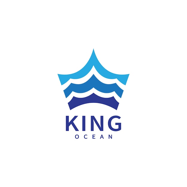 Koning oceaan kroon blauwe golven zee logo ontwerp inspiratie