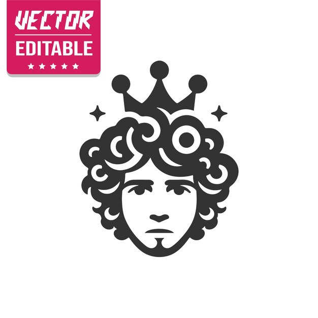 koningen gezicht met lang haar kroon en koele krullen vector