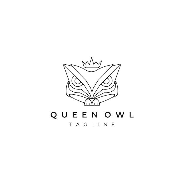 Koningin uil logo lijn kunst vector illustratie ontwerp creatieve natuur minimalistische monoline overzicht lineaire eenvoudig modern