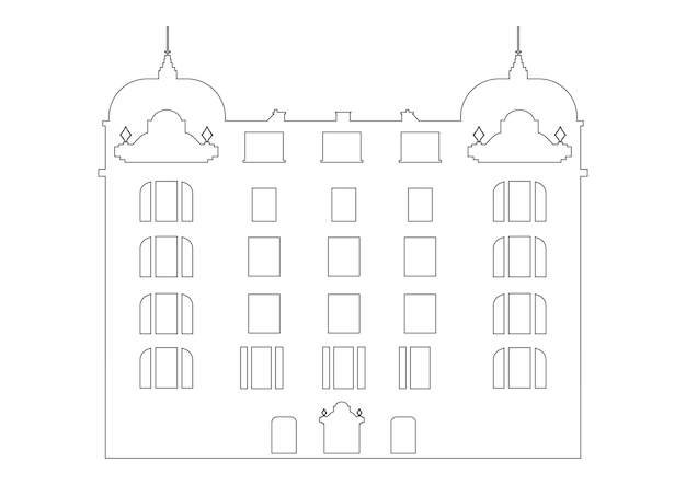 Koninklijk Paleis Sticker op witte achtergrond Zwart-wit paleis icoon symbool