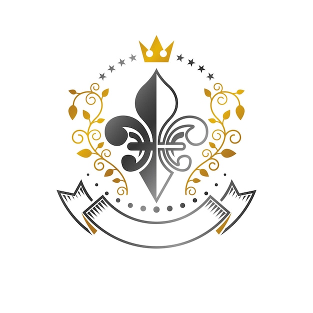 Koninklijk symbool Lily Flower embleem. Heraldische vector ontwerpelement. Retro-stijl label, heraldiek logo geïsoleerd op een witte achtergrond.