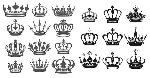 Koninklijke koningen kroon of prinses sieraden heraldische hoed insignes geïsoleerde symbolen set