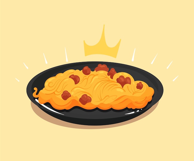 Koninklijke spaghetti met gehaktballen cartoon vector pictogram illustratie