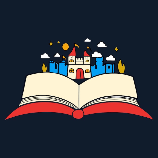 Koninklijke sprookje of kasteel open boek vector illustratie