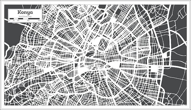 Konya Turkije stadsplattegrond in retro stijl. Overzicht kaart. Vectorillustratie.