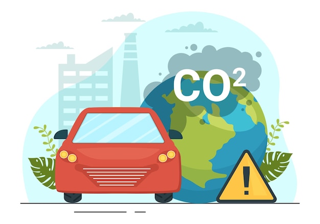 Kooldioxide- of CO2-illustratie om de planeet aarde te redden van klimaatverandering als gevolg van de fabriek