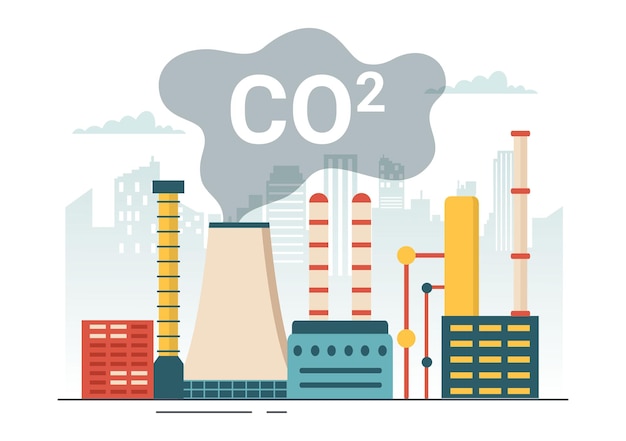 Kooldioxide- of CO2-illustratie om de planeet aarde te redden van klimaatverandering als gevolg van de fabriek