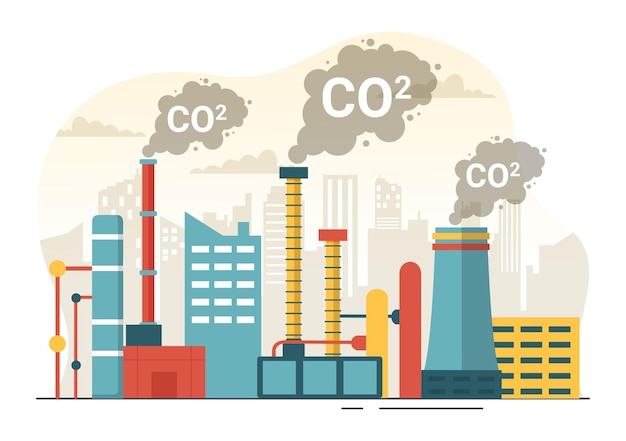 Kooldioxide- of CO2-illustratie om de planeet aarde te redden van klimaatverandering als gevolg van de fabriek