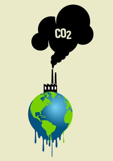 Vector kooldioxidegas op planeet aarde, globale opwarmingsconcept platte vectorillustratie