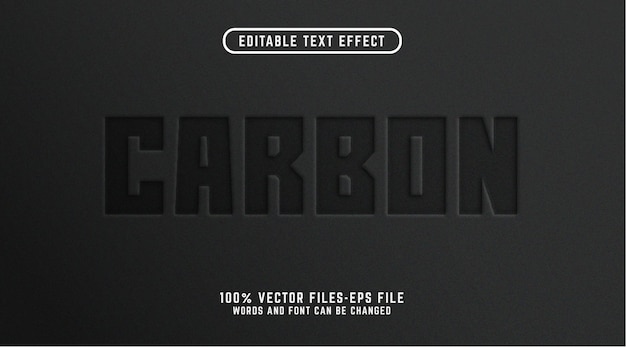 Vector koolstof tekst. bewerkbaar teksteffect met premium vectoren voor koolstoftextuur