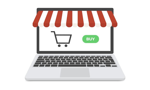 Catastrofe grijnzend Aan het leren Koop online winkel laptop met webshop | Premium Vector