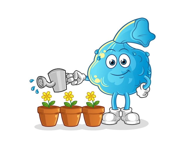 Koortskompres die de bloemenmascotte water geeft. cartoon vector