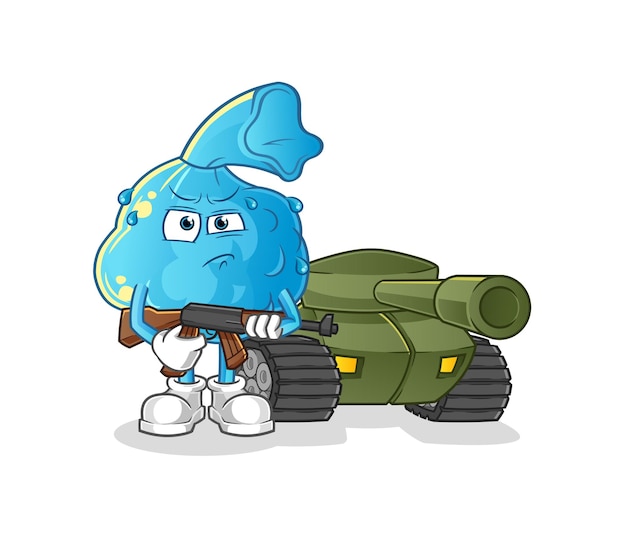 Koortskompres soldaat met tankkarakter. cartoon mascotte vector