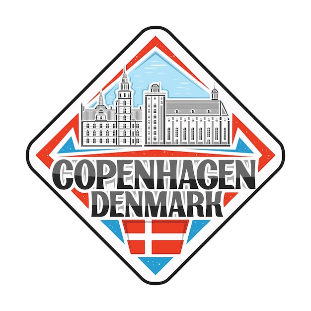 Kopenhagen skyline landmark vlag sticker embleem badge reizen souvenir illustratie