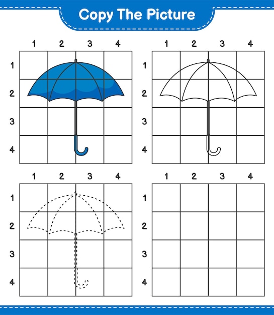 Kopieer de afbeelding kopieer de afbeelding van paraplu met rasterlijnen educatief kinderspel