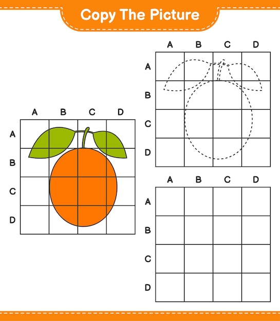 Kopieer de afbeelding, kopieer de afbeelding van ximenia met behulp van rasterlijnen. educatief kinderspel, afdrukbaar werkblad