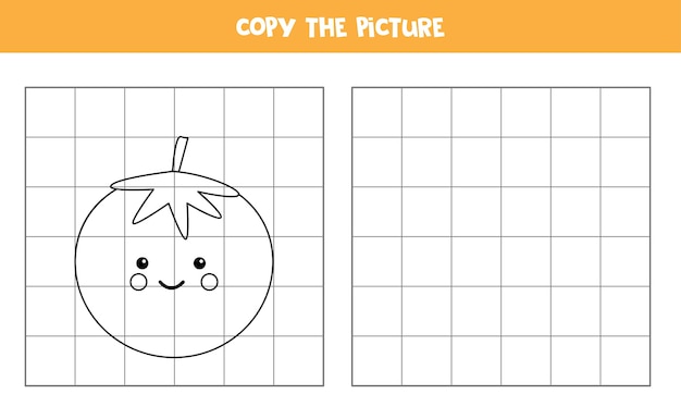 Kopieer de afbeelding van schattige kawaii rode tomaat. Educatief spel voor kinderen. Handschrift oefenen.