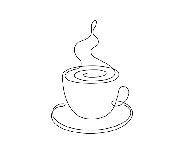 Vector kopje koffie een enkele doorlopende lijntekening eenvoudige abstracte omtrekmok met stoomdrank