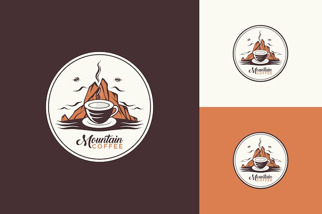 Kopje koffie met Scenic Mountain Vector Logo Concept voor cafés