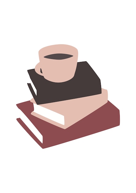 Vector kopje thee of koffie op boeken abstracte tekening