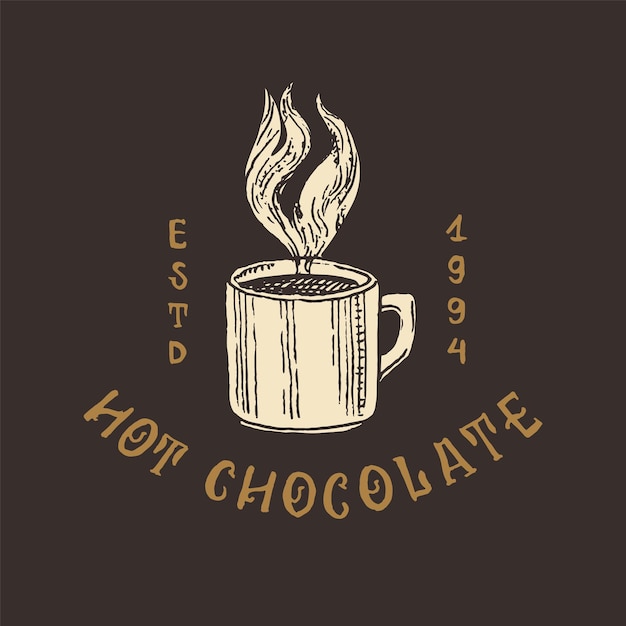 Kopje warme chocolademelk of koffie vintage badge of logo voor t-shirts typografie winkel of uithangborden