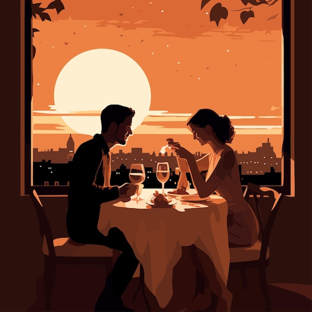 Vector koppel_diner_romantisch_diner|liefde_restaurant