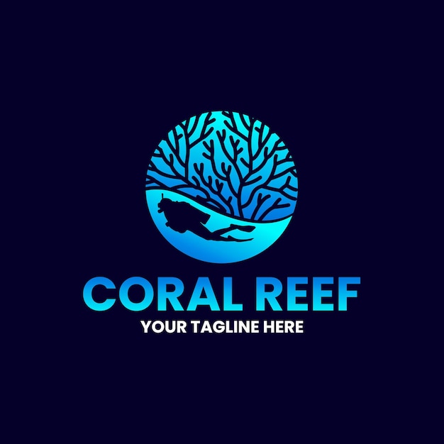 Koraalrif met vissen logo ontwerp vector