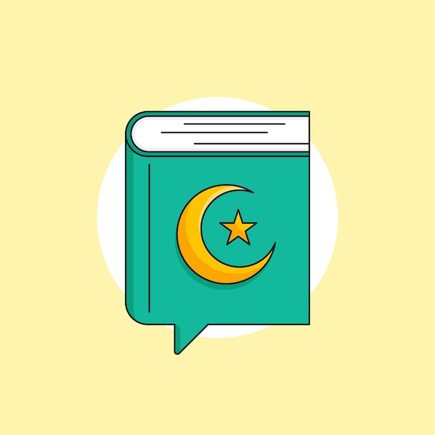 Koran heilige boek van islam pictogram illustratie met spreken zeepbel symbool vector design