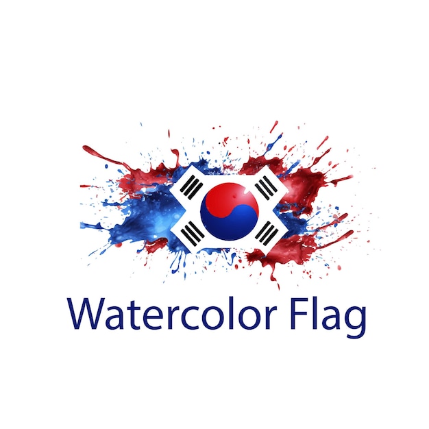 korea flag in watercolor splash with support message vector design on white background