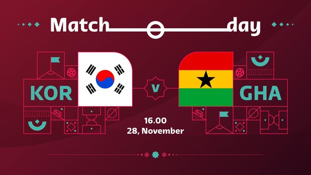Korea ghana match Football 2022 2022 World Football Competition kampioenschap wedstrijd versus teams intro sport achtergrond kampioenschap competitie poster vector illustratie