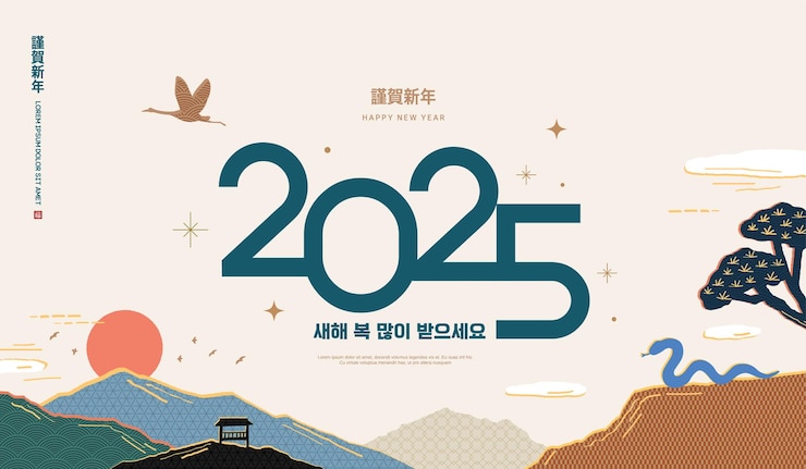 Vector 한국 달력 새해 새해 축하 문자 번역 행복한 새해